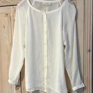 LOFT Women's Sheer Ivory Button-Down Shirt